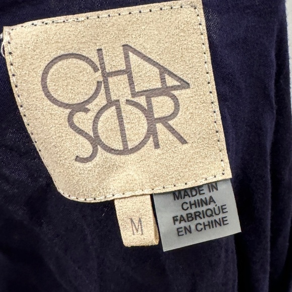 Chaser Navy Blue High Neckline Boxy Fit Slightly Cropped T-Shirt Top Size Medium - Picture 10 of 11